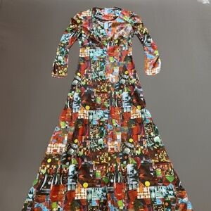 VTG 70's LONDON LEYGIL Sz S Handmade Hippie All Over Print Maxi Dress Keyhole